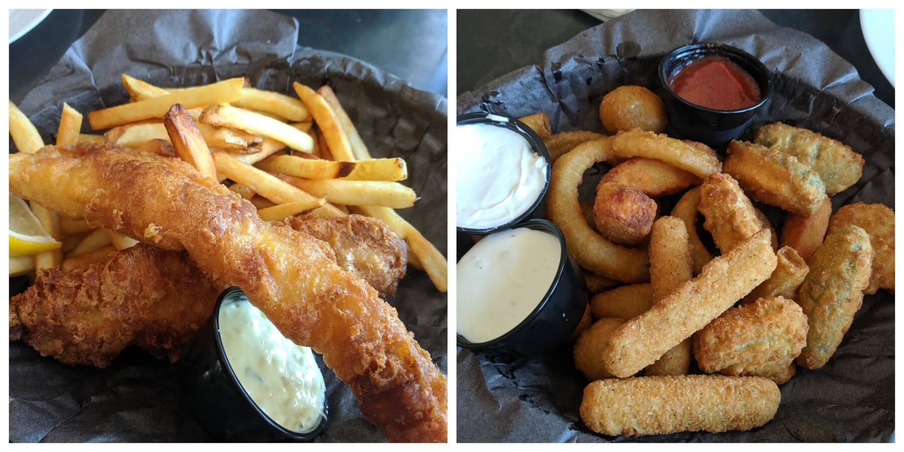 A platter of fish and chips at Crowsnest Pub and an app platter.