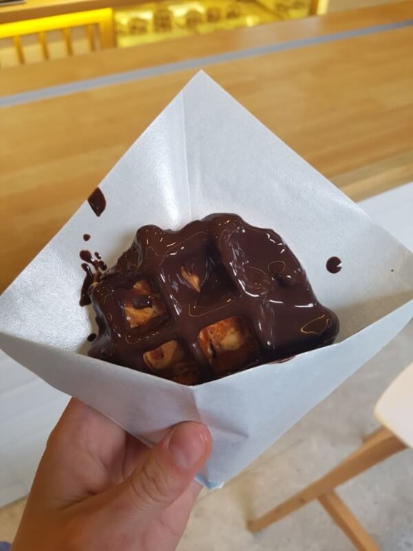 chocolate dipped almond waffle 