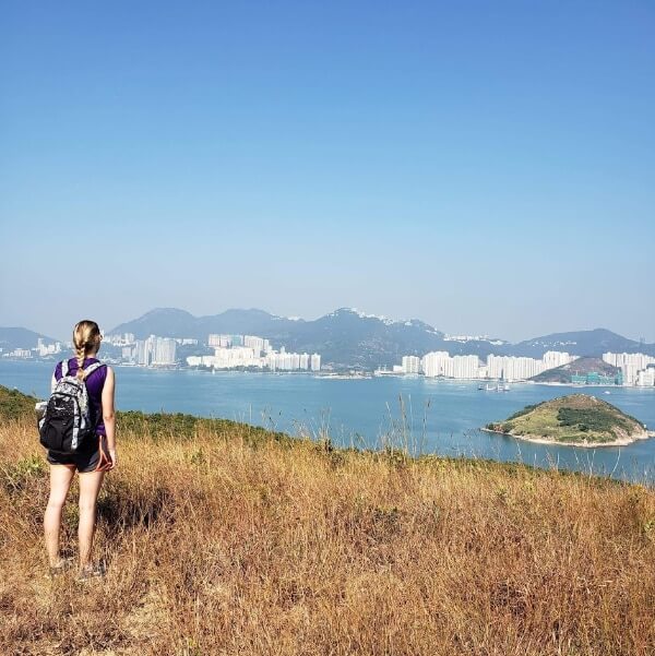 I am standing on one of the peaks of Lamma Island looking across at the tall skyscrapers and mountains of Hong Kong 