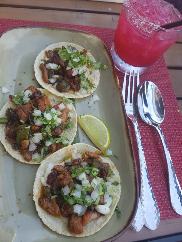 Southern California Itinerary: eating some Mexican food. 3 street tacos with a strawberry margarita 