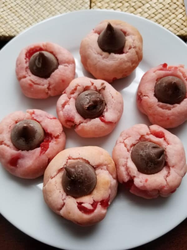 A plate of chocolate cherry kiss cookies! 