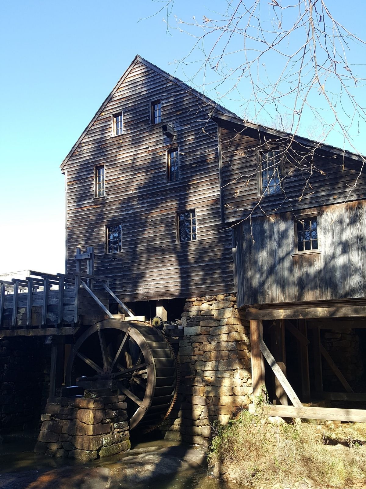 A view of the mill at Historic Yates Mill Country Park in Raleigh, NC.