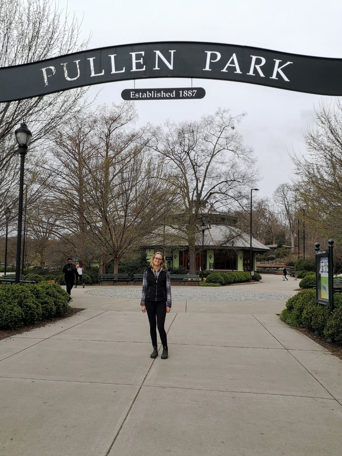 I am standing underneath the Pullen Park sign in Raleigh, North Carolina.